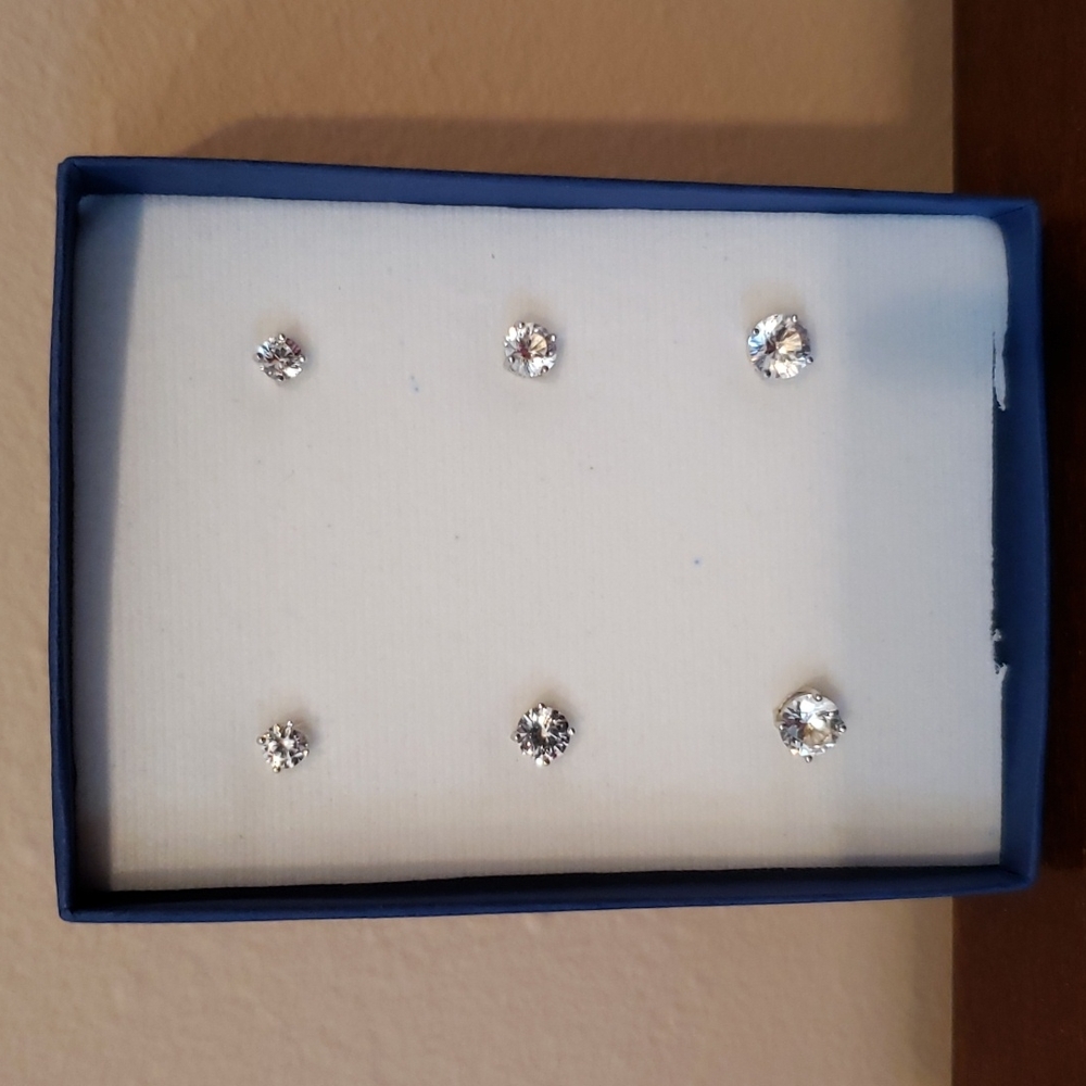 3 Pairs of White Sapphire Earrings